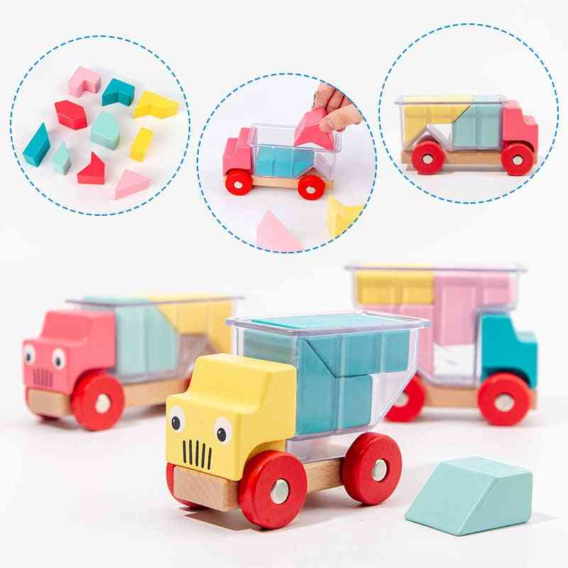 Assembling Wood Magnetic Truck Toy, Preschool Puzzle Game