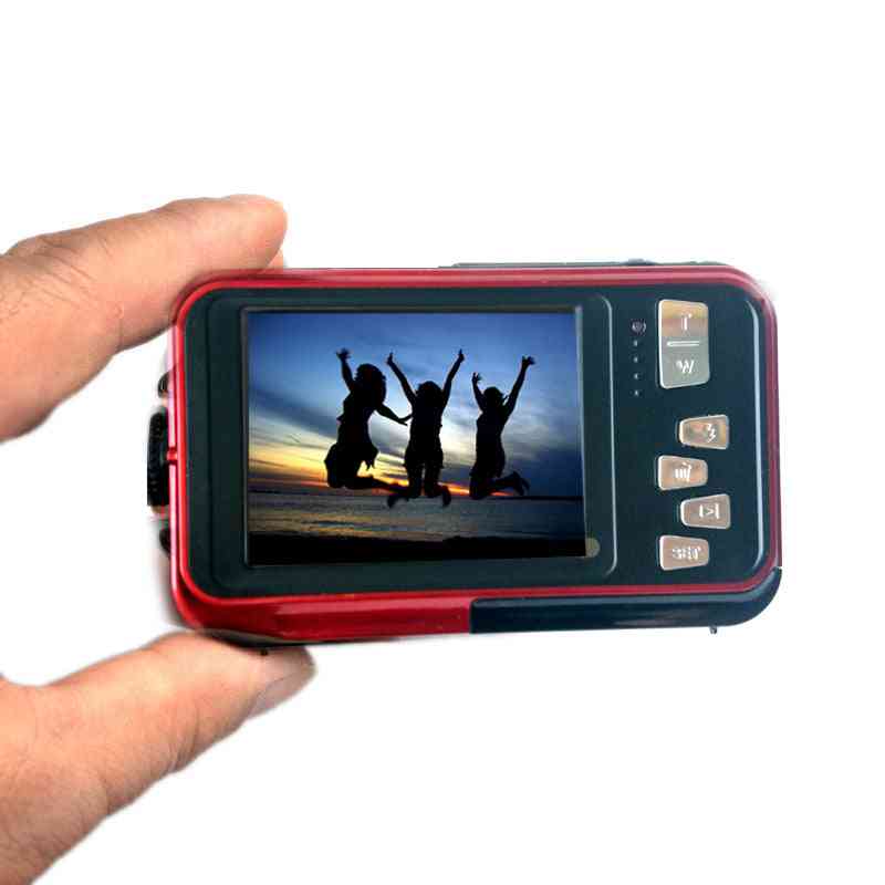 מצלמה דיגיטלית עמיד למים מסכים כפולים (אחורי 2.7 אינץ '+ חזית 1.8 אינץ') HD 1080p מצלמת וידאו זום 16x מצלמת dc998 - מצלמה שחורה / דיגיטלית