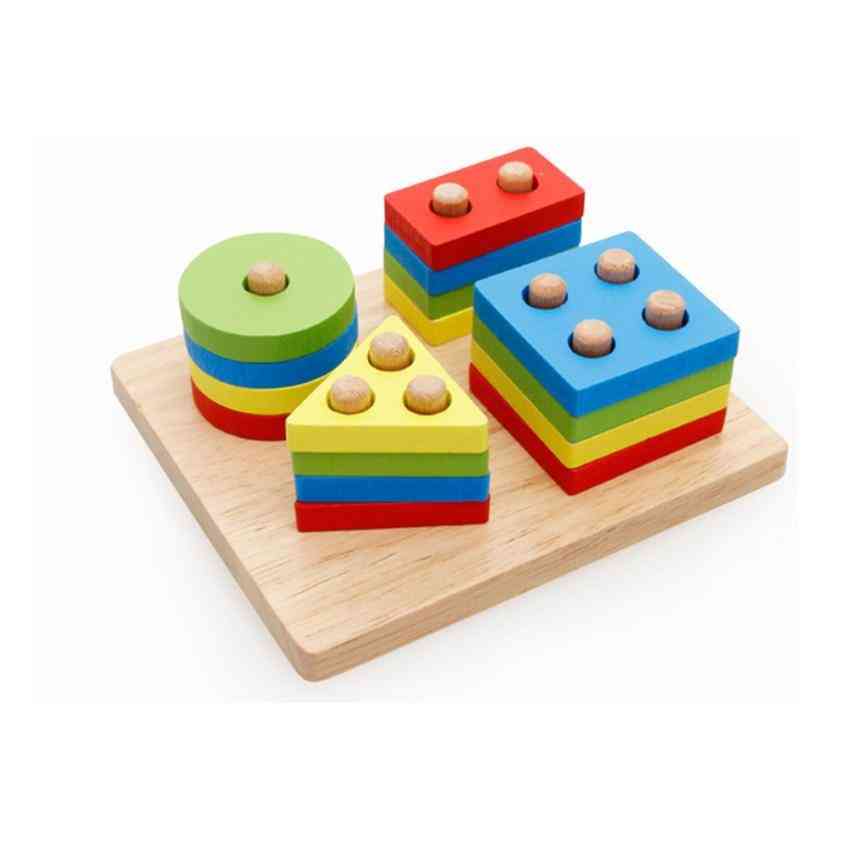 Atractivos juguetes educativos montessori, aprendizaje de la geometría del poste de madera, inteligencia en forma, juguetes matemáticos interesantes para niños, niños