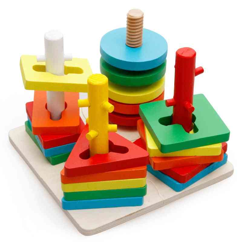 Baby Brain Development Montessori Match, Geometric Sorting Board Wooden Blocks Kids Educational Building Blocks (plum)