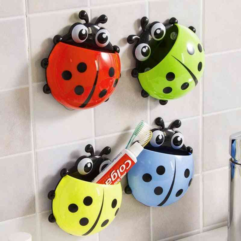 Single Tier, Ladybug Design-wall Mount Toothbrush And Toothpaste Holder