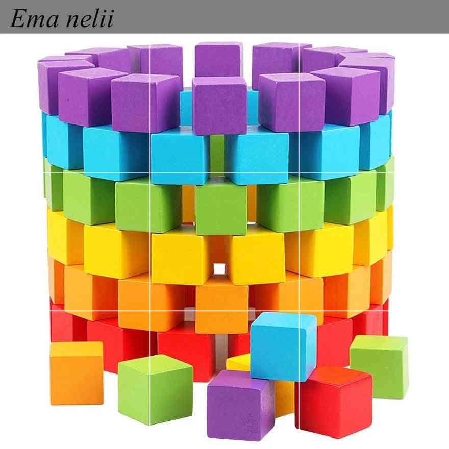Children Geometric Shape Colorful Wood Squares  Building Blocks (100pcs Mix Colors)
