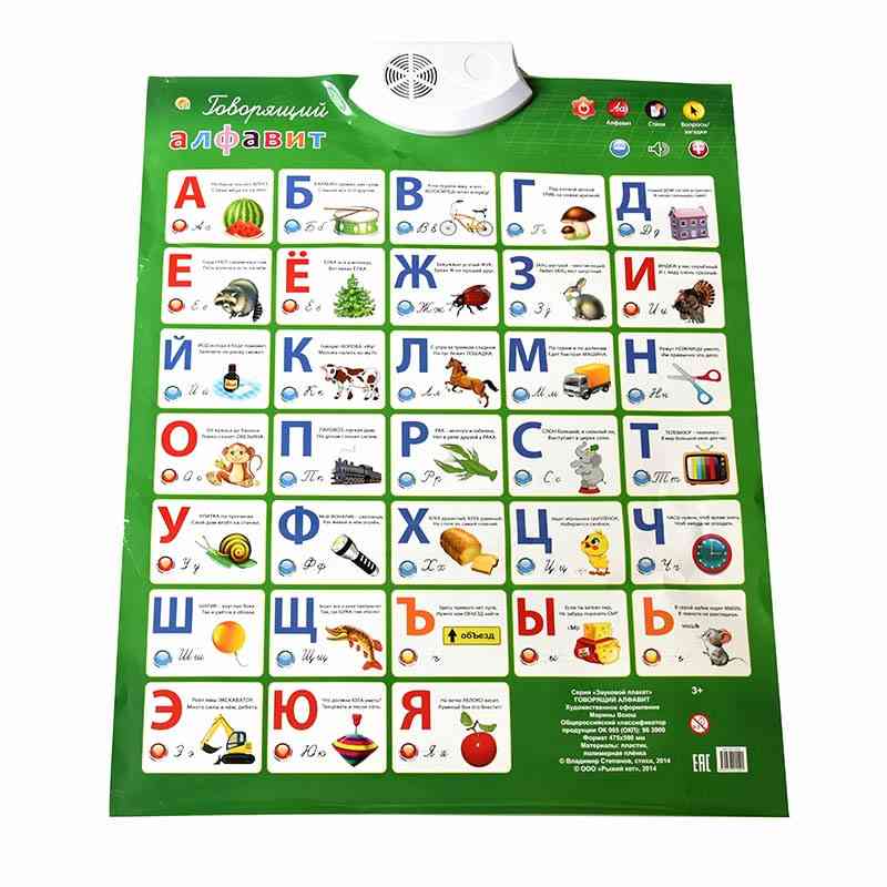 Póster de habla electrónica en idioma ruso bebé abc alfabeto sonido gráfico colgante infantil - aprendizaje temprano educación fonética - azul