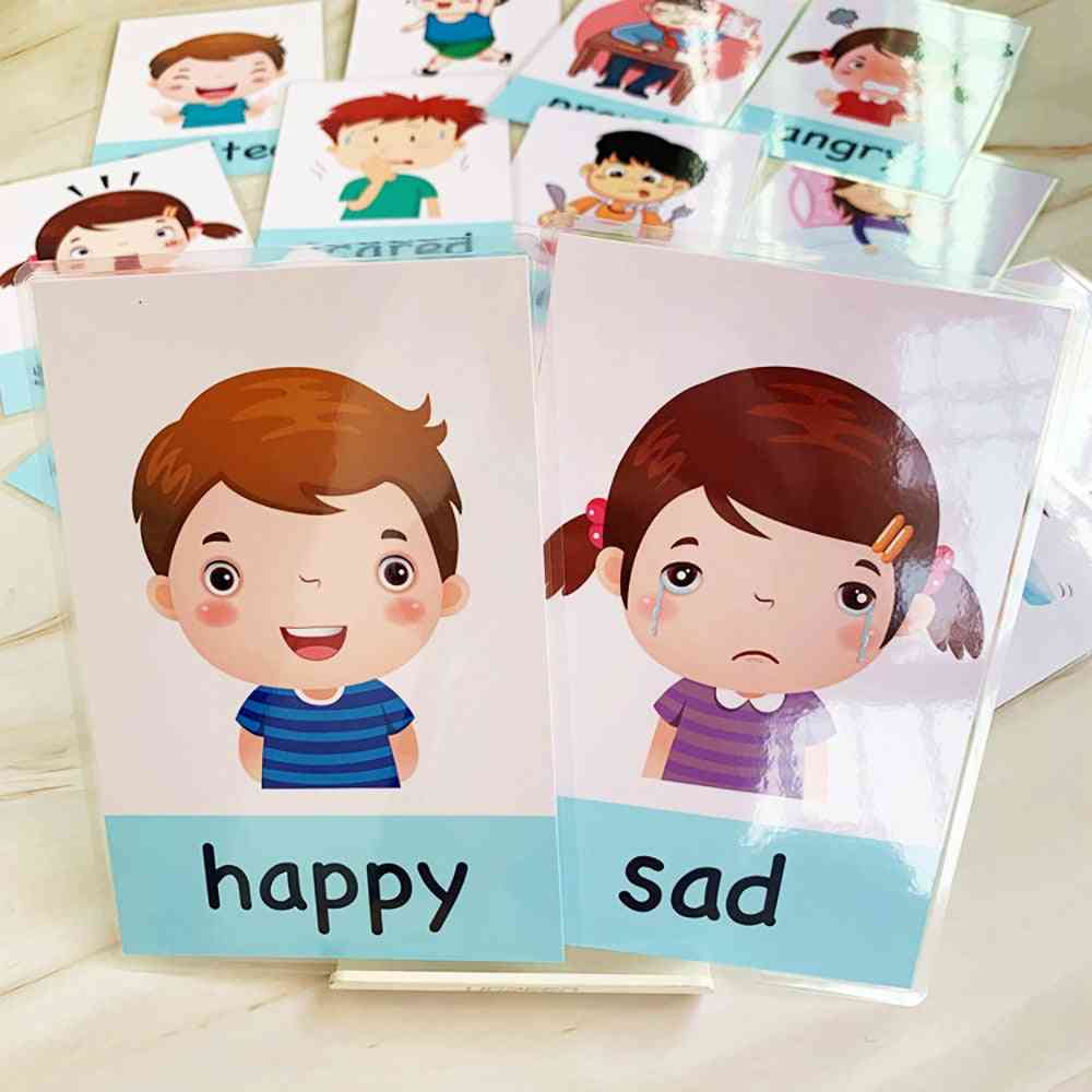 Scheda di apprendimento emozione del bambino montessori - schede flash di emozione inglese del fumetto per bambino - 0-3 mesi