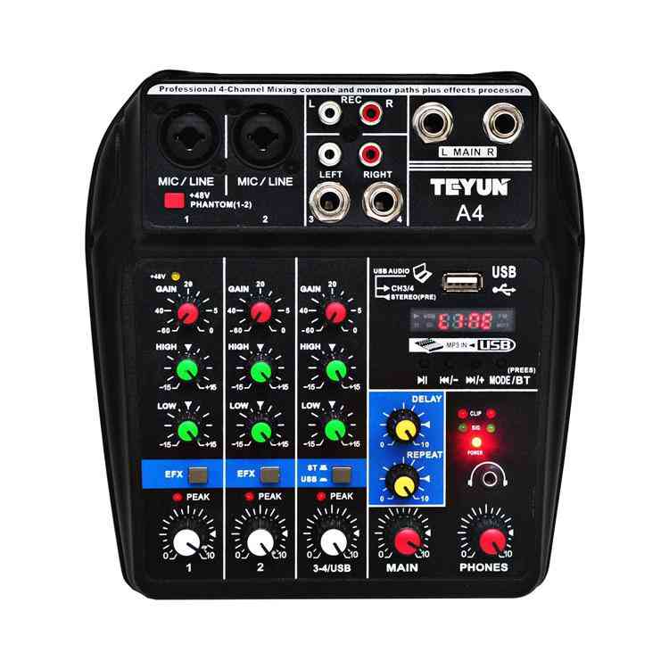 Sound Mixing Console With Bluetooth - Record 4 Channels Audio Mixer For Stage Performance