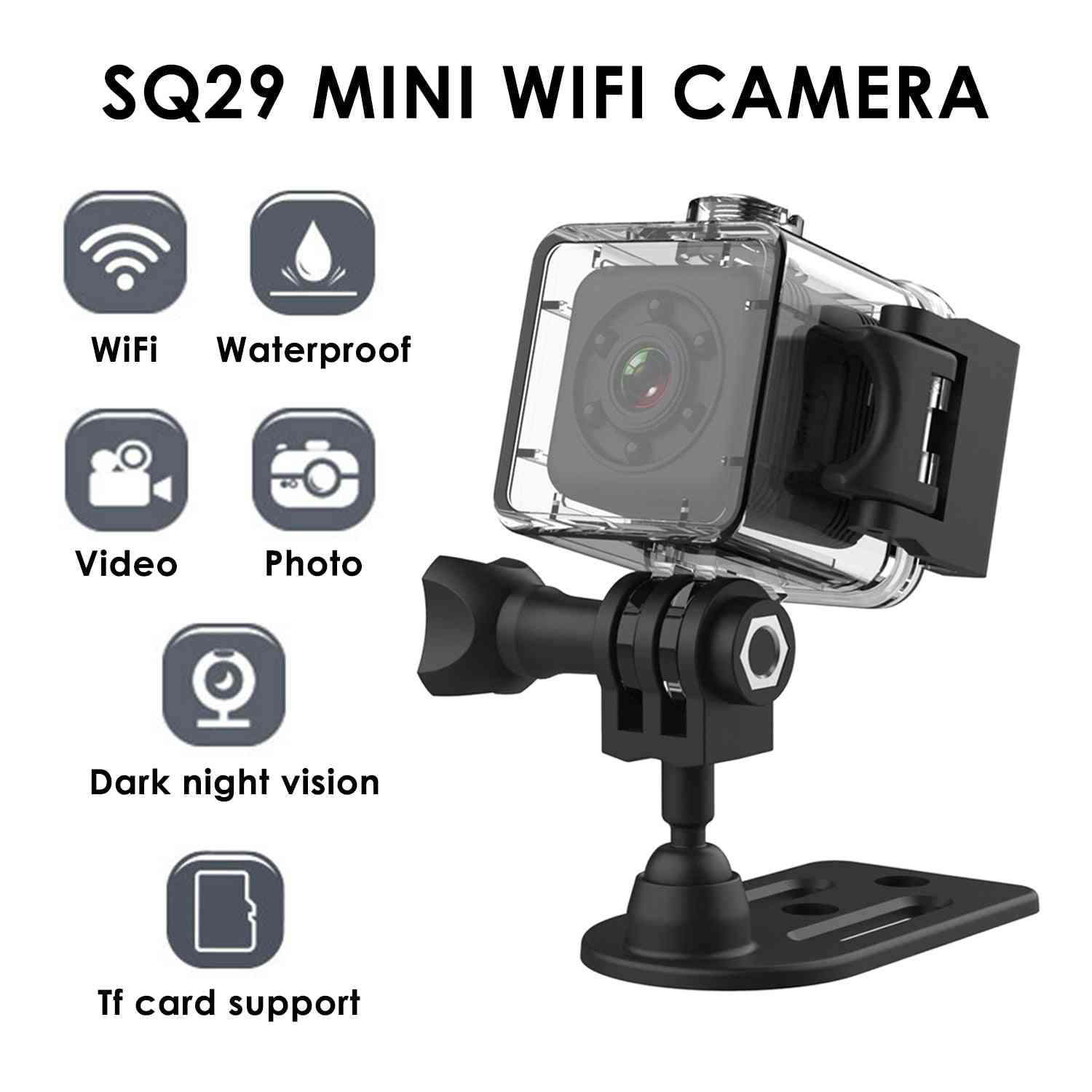 Câmera esportiva sq29 mini ip para visão noturna, câmera de vídeo à prova d'água, micro câmera esportiva dvr - sq11 preto