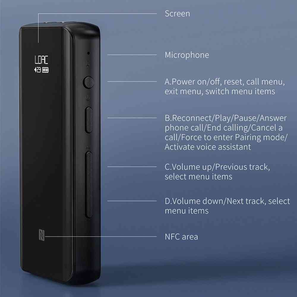 Btr5 With Case 24 Bit Hi-res Bluetooth 5.0 Receiver/usb Dac/dsd256, Headphone Amp With Ldac, Aptx Hd(3.5mm/2.5mm) (btr5 And Sk-btr5)