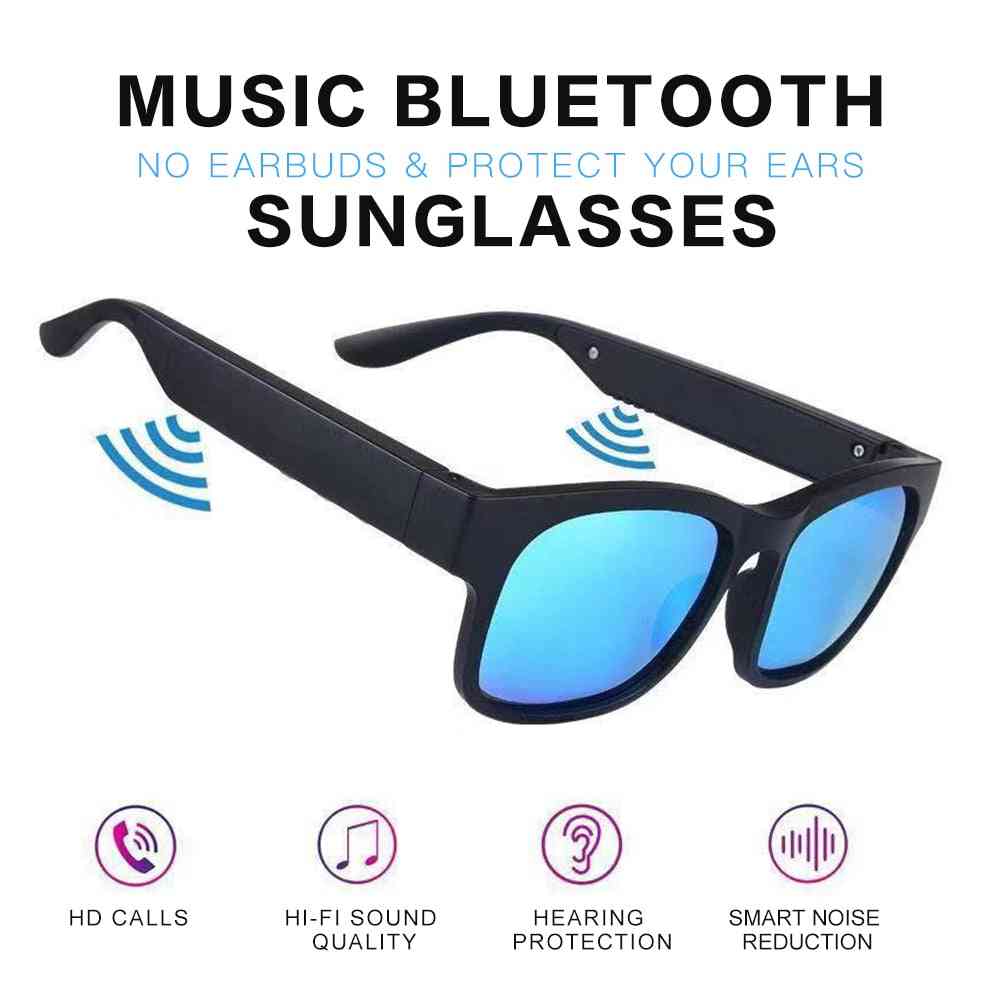 Smarte bluetooth-briller bluetooth 5.0 stereohodesett utendørs solbriller for utvendige høyttalere ip7 vanntett - blå