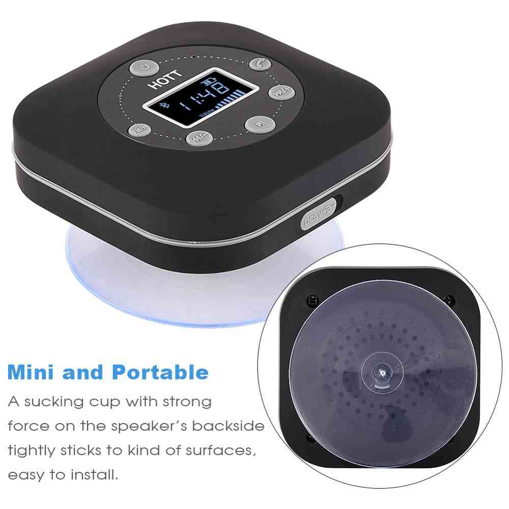מיני רמקול מוסיקת Bluetooth אלחוטי אלחוטי נייד, רדיו FM עמיד למים עם כוס יניקה רמקול אמבטיה ללא ידיים -