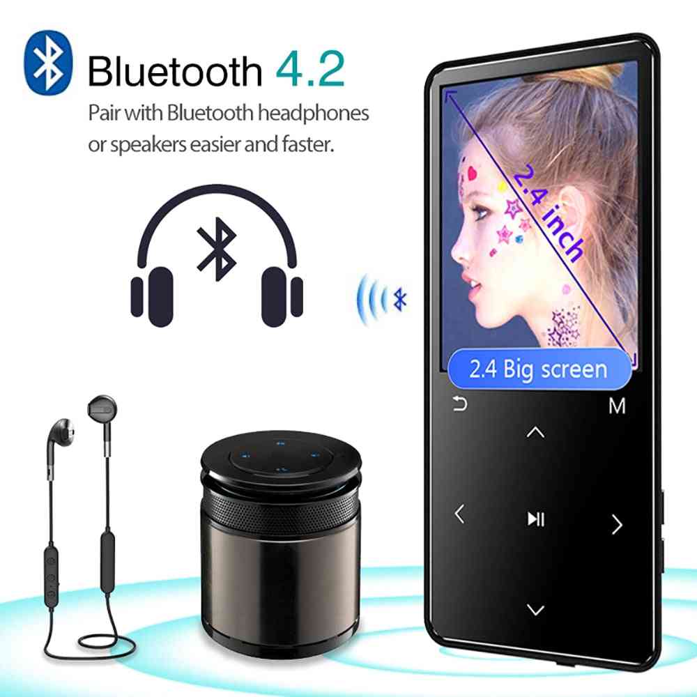 Mp4 Musik-Player mit Bluetooth / FM-Radio / eingebautem Lautsprecher - Touch-Tasten - schwarz / 128 GB