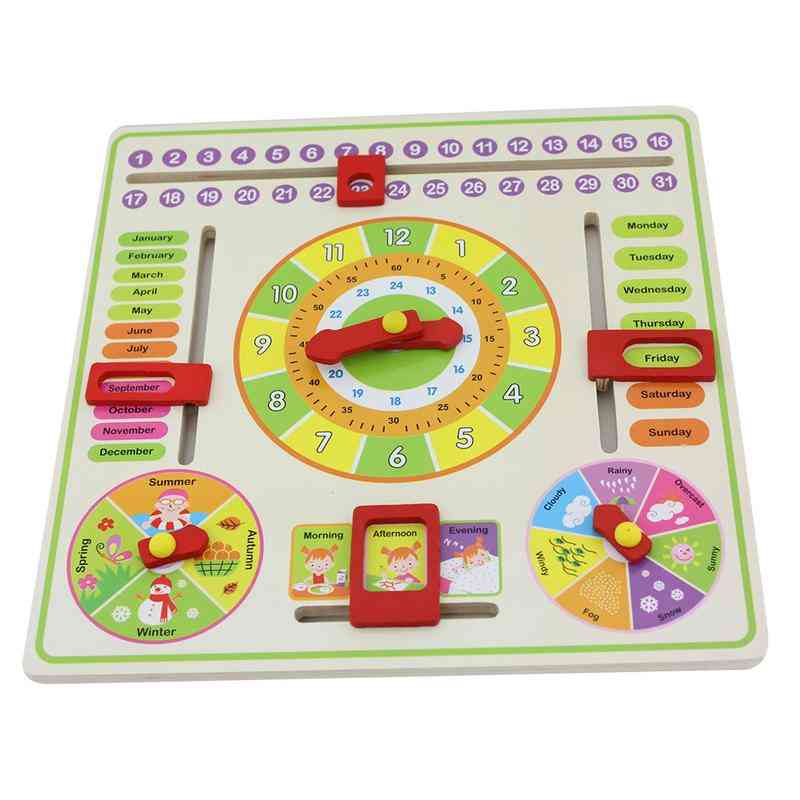 Kalenderuhr hängendes hölzernes Puzzlebrett, um Zeit Jahreszeit Wettermonat zu lernen - Eltern-Kind-Frühbildungsspielzeug -