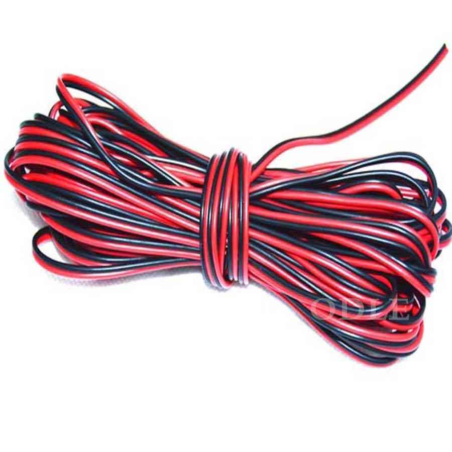 20 metrů 2pinový pocínovaný měděný elektrický prodlužovací kabel, AWG 22, izolované PVC, červený, černý vodič