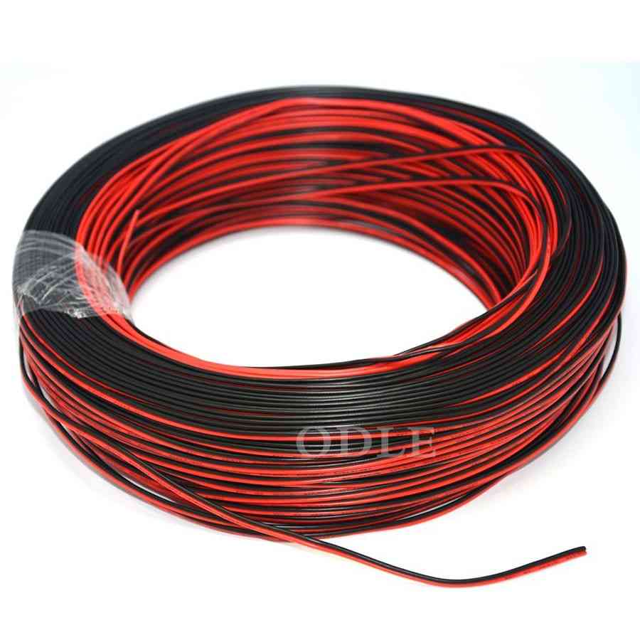 20 meter 2-pins elektrisch verlengsnoer van vertind koper, AWG 22, geïsoleerd pvc, rood, zwarte draad -