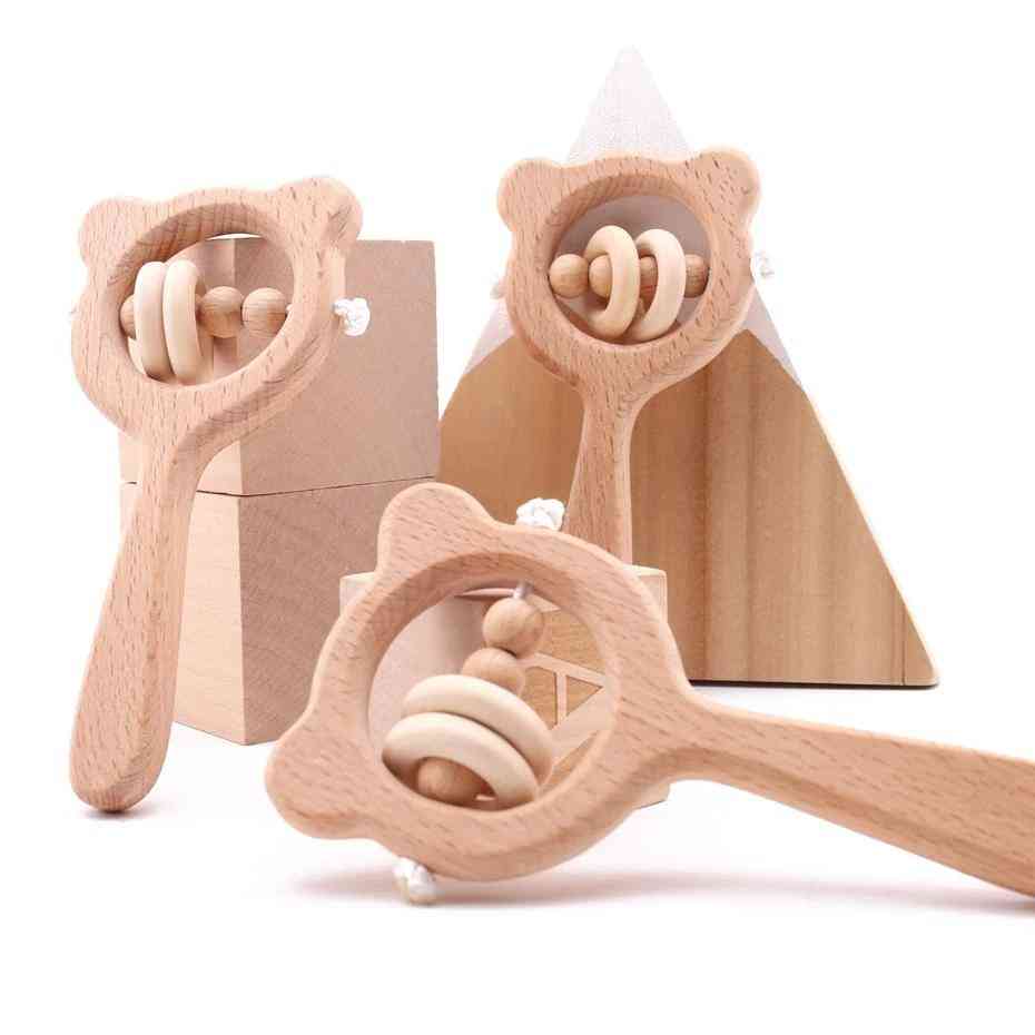 Hochet en bois hêtre ours main dentition anneau en bois bébé hochets poussette montessori jouets éducatifs - type 1