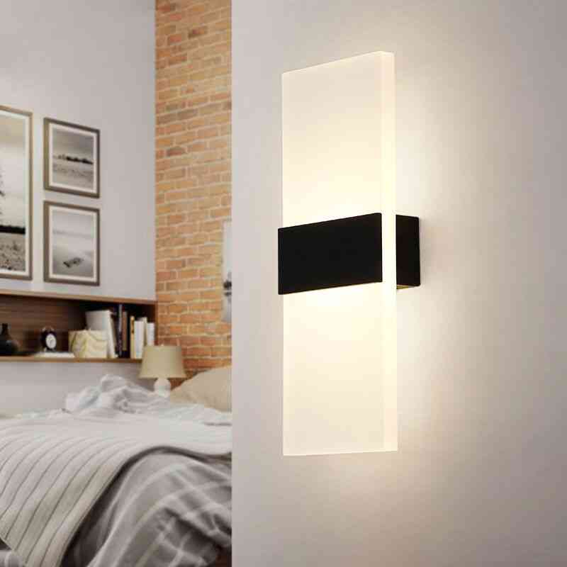 Mini ledad lång akryl vägglampa för sängkläder, vardagsrum, inomhusvägg - matt svart / 14 x 6 cm / varmvit (2700-3500k)