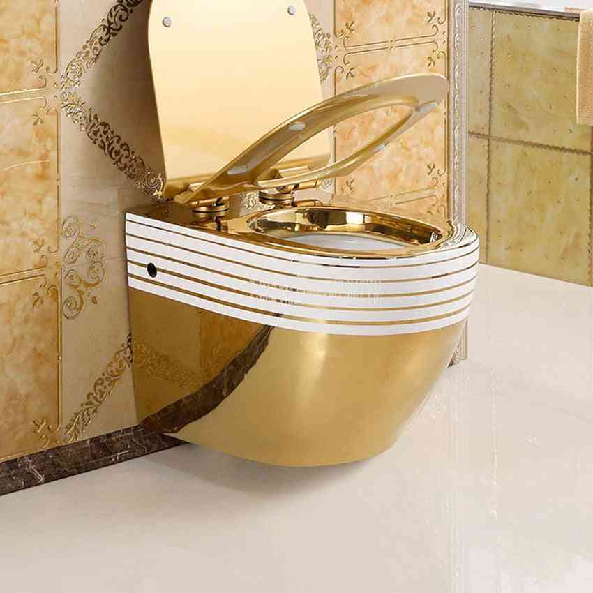 Wall Mounted Flush Toilet - Luxury Titanium Bathroom Closestool Without Water Tank