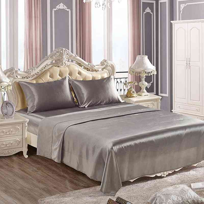 Satin Silk Bed Sheet Cover, Elastic Band Fitted And Flat Bedspread For Mattress
