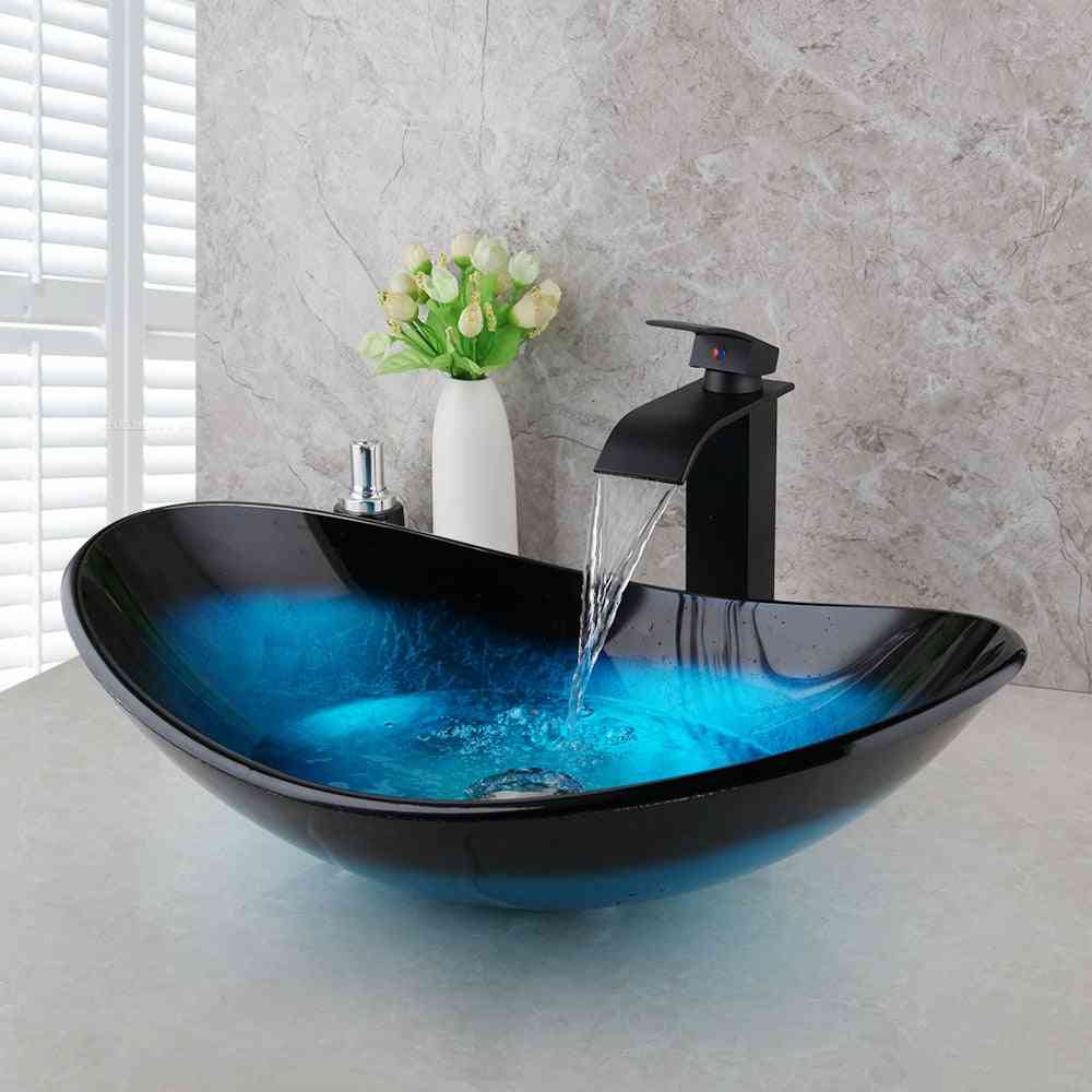 Hand Painted , Counter Top Sink Bowl With Orb Mixer Faucet Tap
