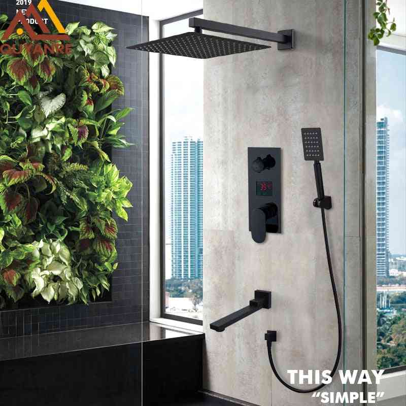 Matte Black Led Digital Display Shower Faucet Set