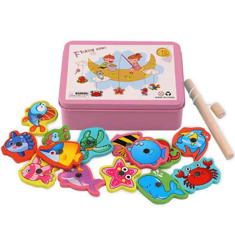 дървена магнитна детска игра за риболов, образователни играчки за деца