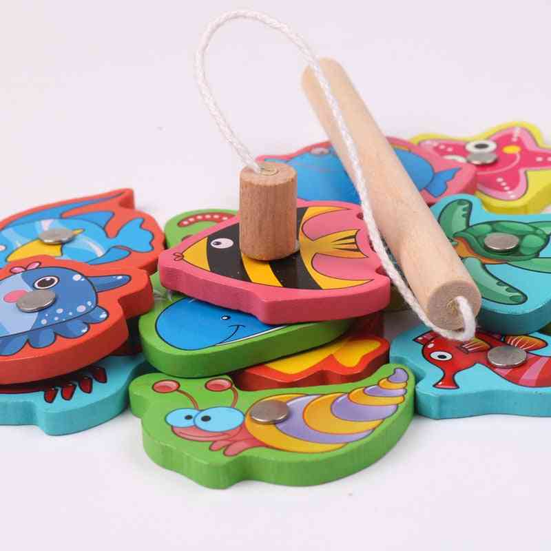 дървена магнитна детска игра за риболов, образователни играчки за деца