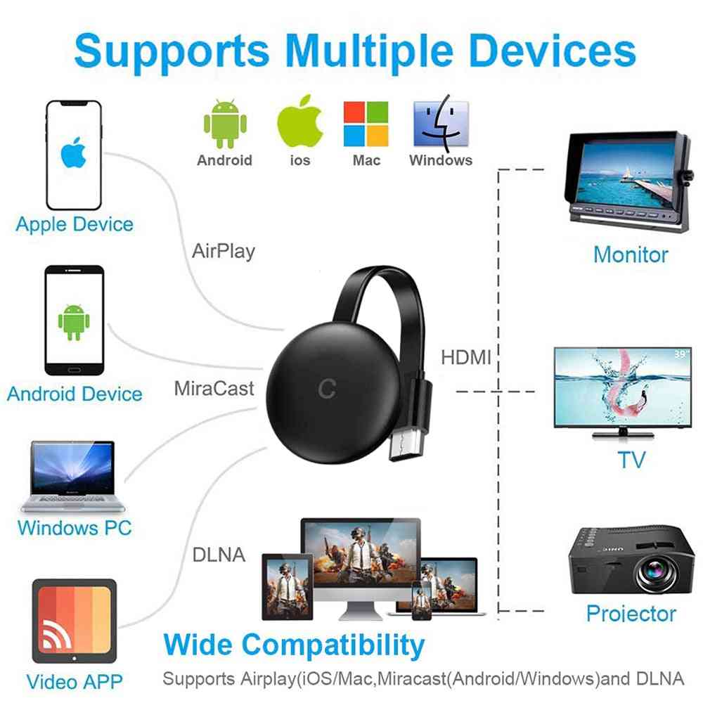 G12 stick trådløs hdmi wifi display tv dongle til google chromecast / miracast airplay android ios (tvstick-g12) -