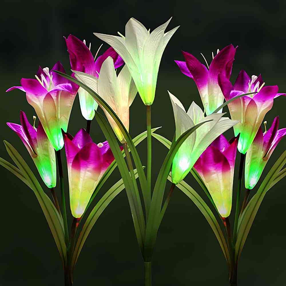 Lampes solaires à LED en forme de fleur blanche / violette, imperméables pour jardin, décor de Noël - 2 pièces blanc