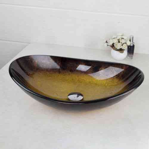 Single Tempered Glass - Bathroom Oval Wash Basin, Bowl And Vessel Sink