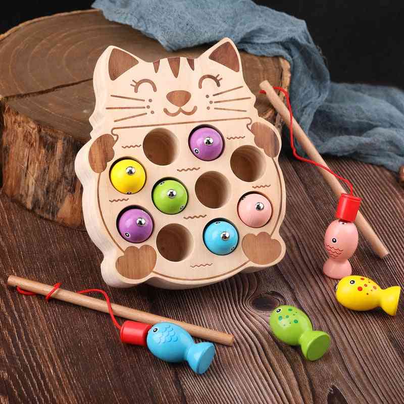 Förskola trä montessori leksaker - magnetfiske spel - baby pussel tidig utbildning undervisning -