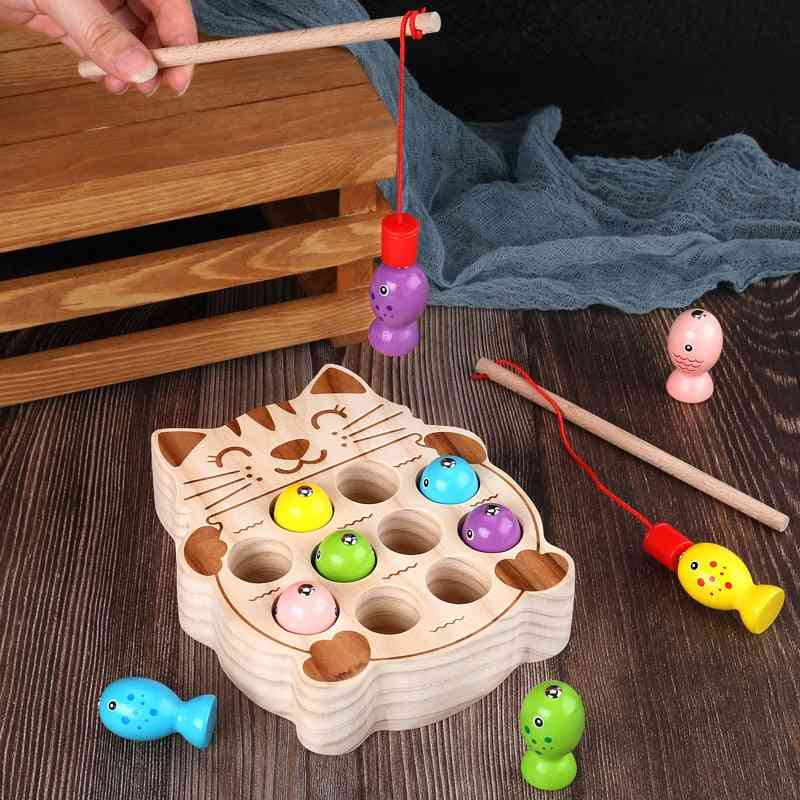 Brinquedos pré-escolares montessori de madeira - jogo de pesca magnética - ensino infantil de quebra-cabeça para bebês -