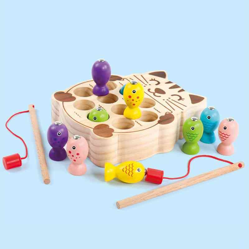 Przedszkolne drewniane zabawki montessori - magnetyczna gra wędkarska - puzzle dla dzieci wczesna edukacja nauczanie -