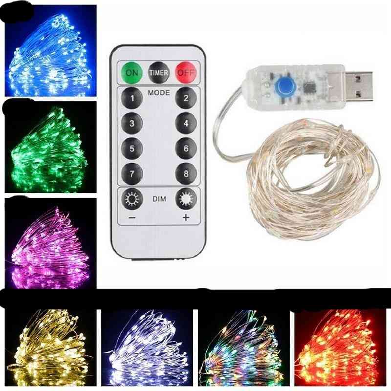Led Copper String Lights For Decor, Christmas And Garlands With 8 Mode Remote Control Dimmable Usb Powered