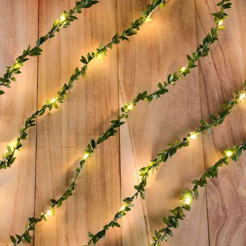 Green Leaf Garland-fairy String Lights For Christmas Party, New Year, Wedding