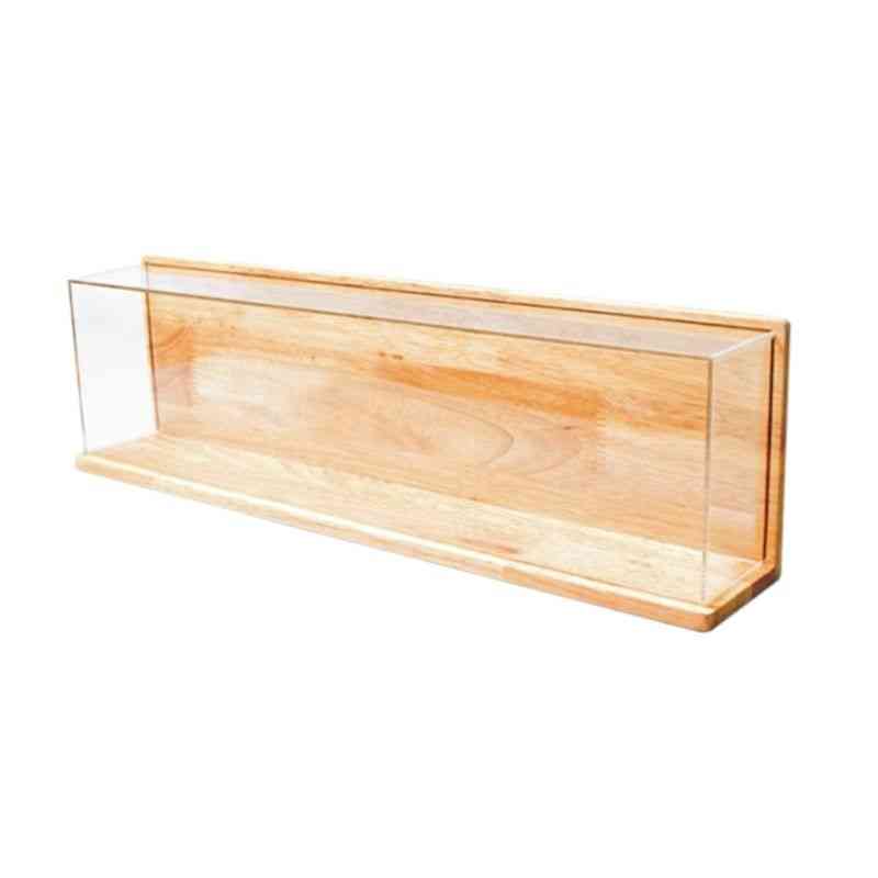 ясна акрилна витрина с дървена основа за фигури, модел играчка