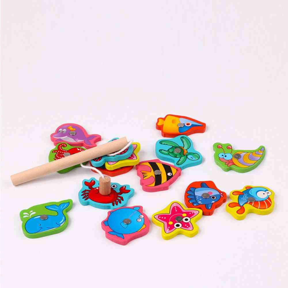 Set di giocattoli da pesca magnetici in legno per esterni educativi giocattolo interattivo di scambio genitore-figlio