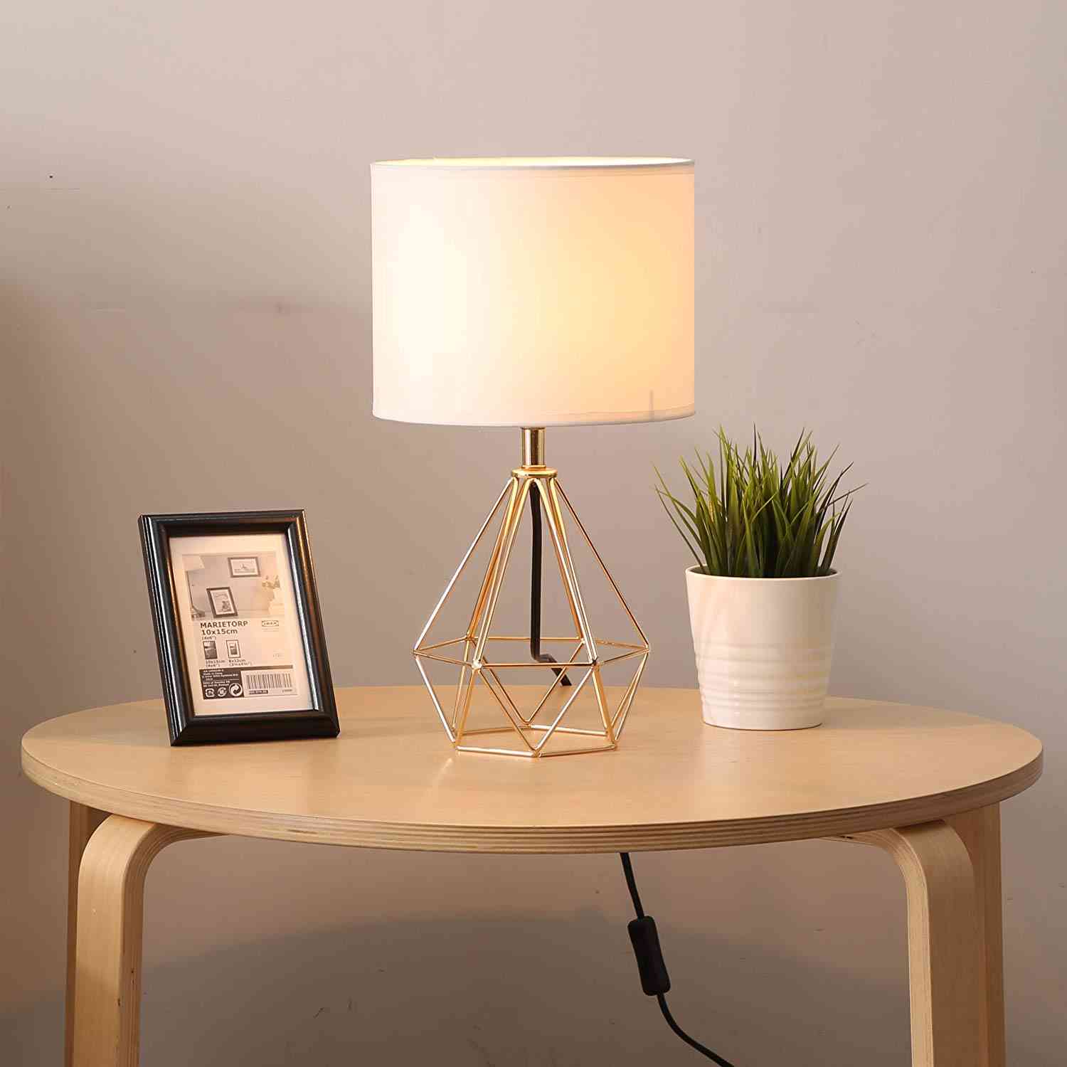 Decorative Retro Geometric Table Lamp - Drum Shade Bedside Lighting For Bedroom And Living Study