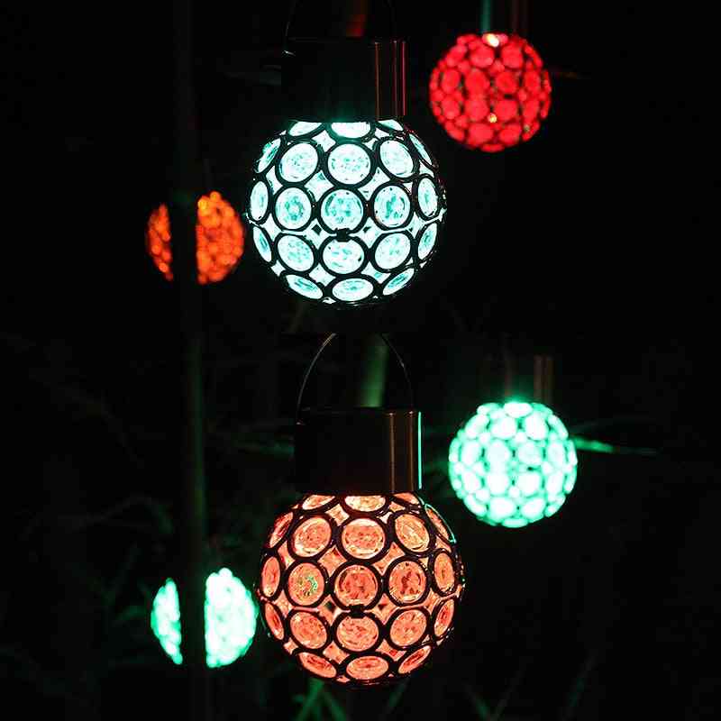 Luz solar LED suspensa à prova d'água, lanterna, lâmpada de esfera oca para exterior, jardim