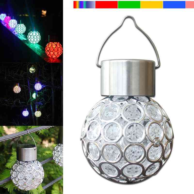 Luz solar LED suspensa à prova d'água, lanterna, lâmpada de esfera oca para exterior, jardim
