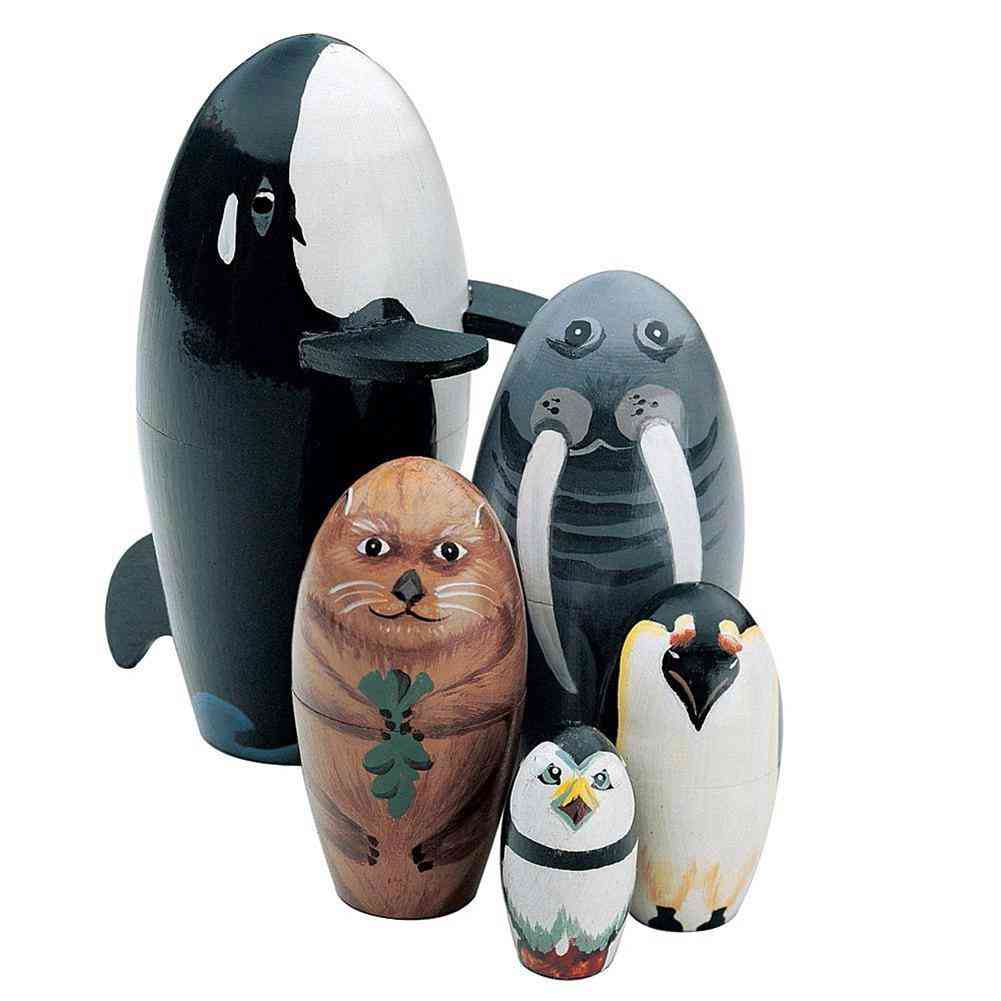 Wooden Nesting Dolls-whale/penguin/matryoshka Figurines Kids Toy