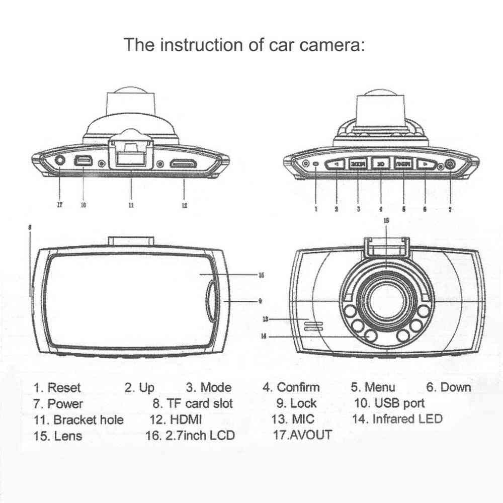 Hd 720p auto dvr camera dash cam video 2,4 inch lcd lcd-scherm met nachtzicht voertuigcamera