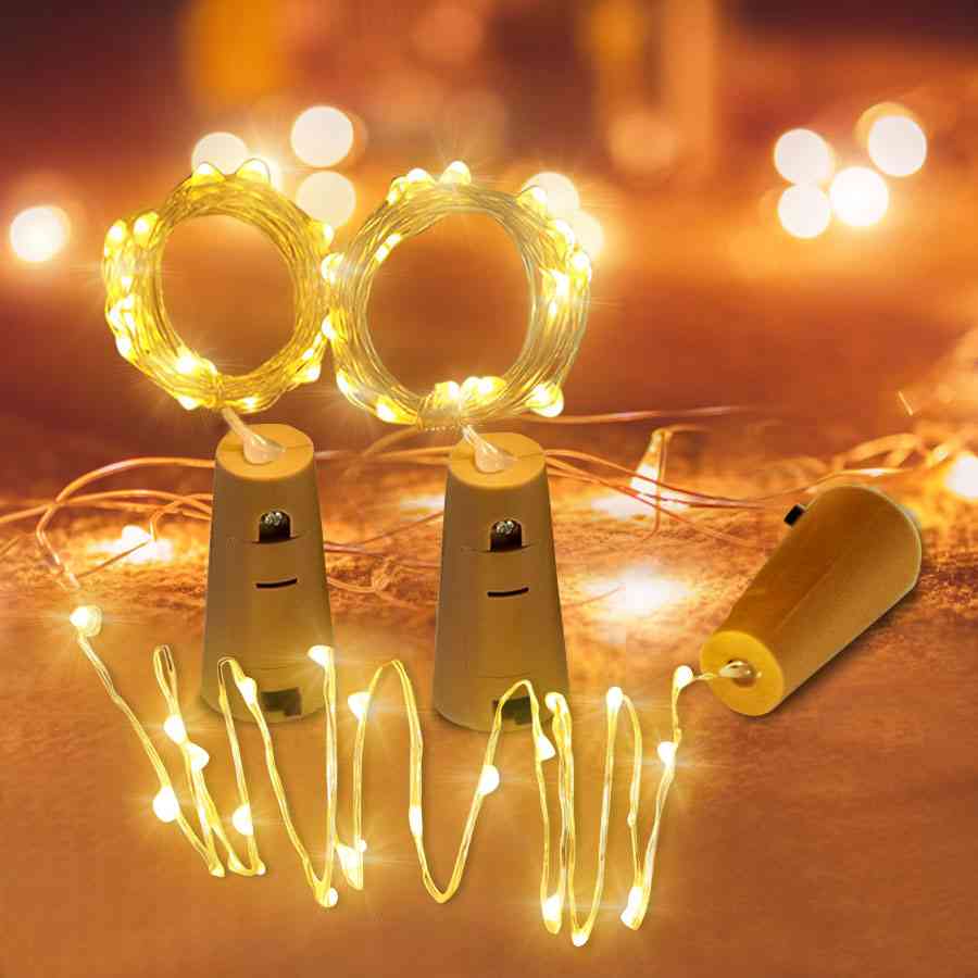 Battery Powered Garland Wine Bottle Lights, With Cork Copper Wire