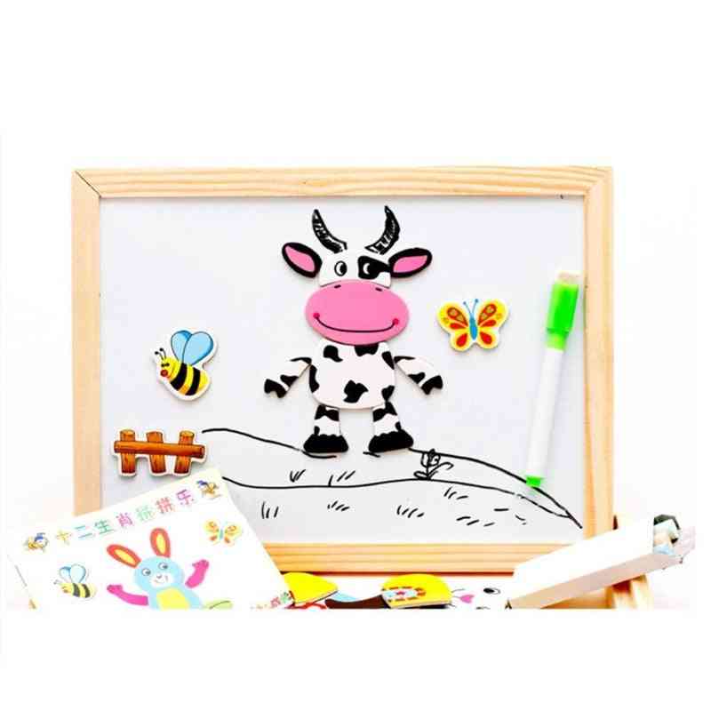 Wooden Double Side Baby Sorting/nesting/stacking/drawing/writing Board - Magnetic Puzzle Game Set