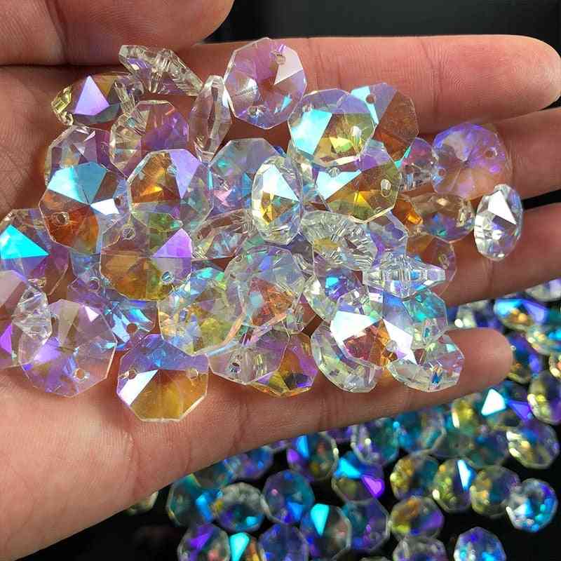 Crystal Ab Glass Lamp Prism Chandelier Chain Part - Octagon Bead Ornament