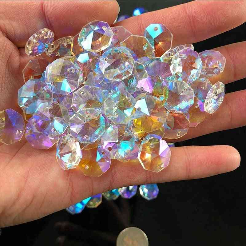 Crystal Ab Glass Lamp Prism Chandelier Chain Part - Octagon Bead Ornament