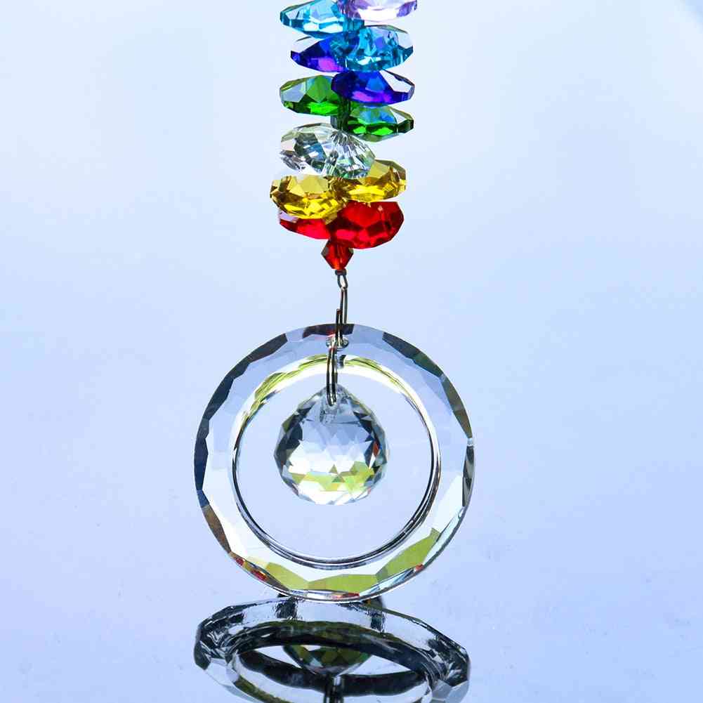 Flerfärgade kristaller pärlor klara kristallkronor hängen, hängande prydnad solfångare prismor för trädgårdsdekor tillbehör -