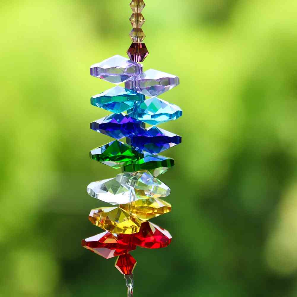 Flerfärgade kristaller pärlor klara kristallkronor hängen, hängande prydnad solfångare prismor för trädgårdsdekor tillbehör -