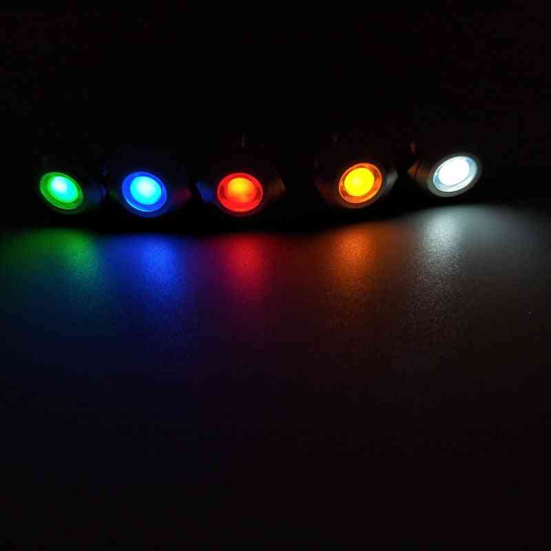 1-stuks 12mm platkop led metalen indicatielampje, waterdichte signaallamp 6v / 12v / 24v / 220v met draad rood / geel / blauw / groen / wit
