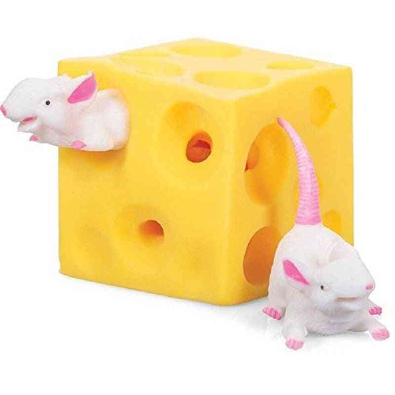 Lustige Mäuse und Käse Finger Squeeze Spielzeug Schleim Extrusion dehnbare Haut in Käse Loch Block Latex Stress Busting Zappeln