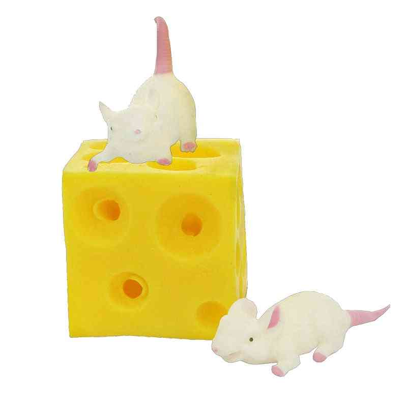 Lustige Mäuse und Käse Finger Squeeze Spielzeug Schleim Extrusion dehnbare Haut in Käse Loch Block Latex Stress Busting Zappeln