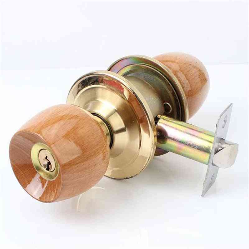 1 sæt indvendigt dørlås af træ og metal - runde kuglelågehåndtag med nøgle til soveværelse stue / badeværelse hardware - med nøgle / 60mm